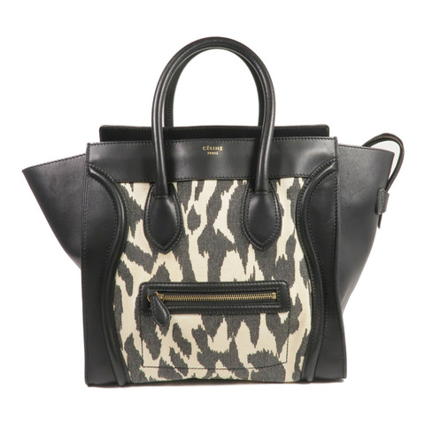 CELINE 牛皮皮革/帆布Mini Luggage金扣手挽袋