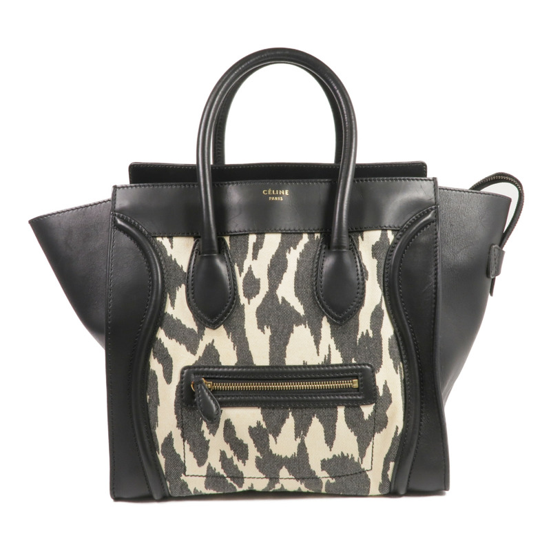 CELINE 牛皮皮革/帆布Mini Luggage金扣手挽袋-0