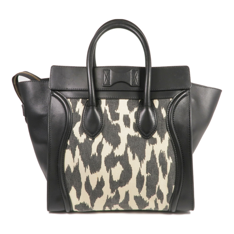 CELINE 牛皮皮革/帆布Mini Luggage金扣手挽袋-2