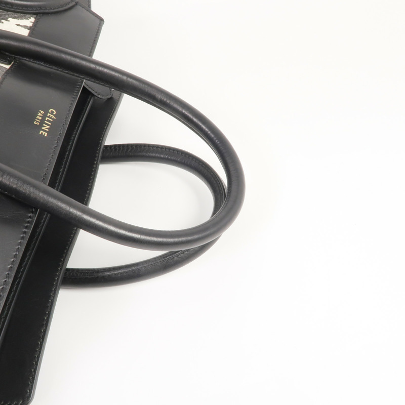 CELINE 牛皮皮革/帆布Mini Luggage金扣手挽袋-8