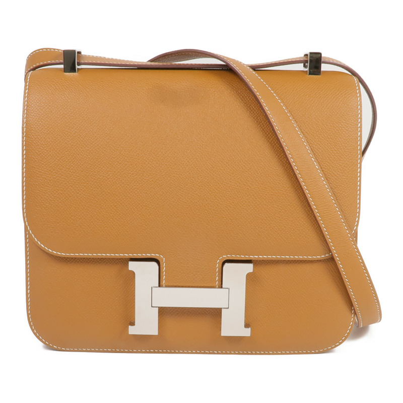 HERMES Epsom皮革Constance 24銀扣肩背袋Gold-0