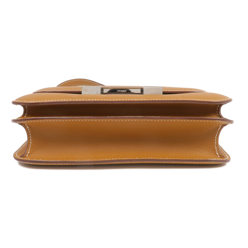 HERMES Epsom皮革Constance 24銀扣肩背袋Gold-3