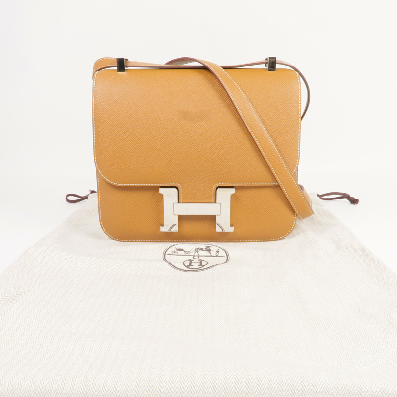 HERMES Epsom皮革Constance 24銀扣肩背袋Gold-8