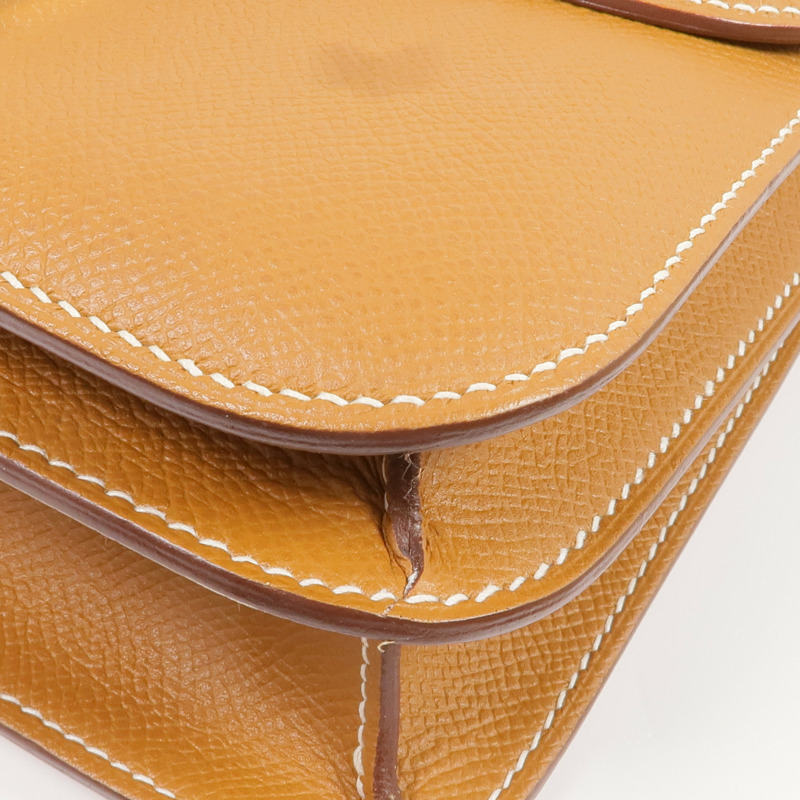 HERMES Epsom皮革Constance 24銀扣肩背袋Gold-9