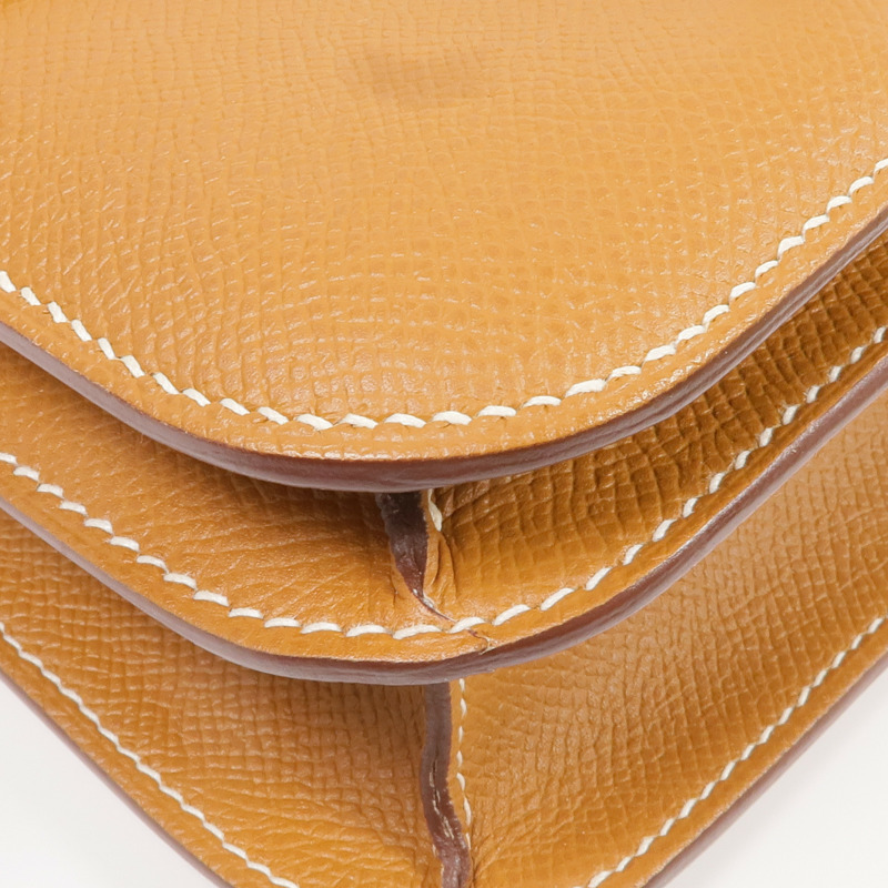 HERMES Epsom皮革Constance 24銀扣肩背袋Gold-10