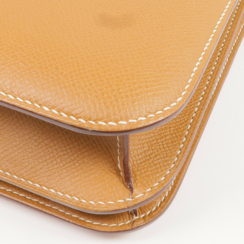 HERMES Epsom皮革Constance 24銀扣肩背袋Gold-11