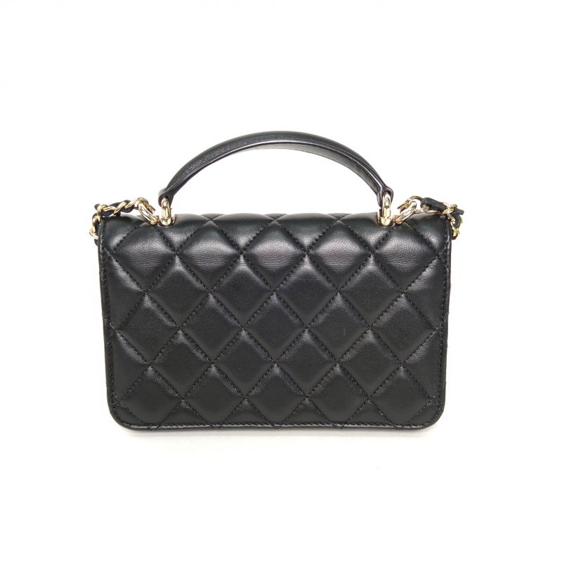 CHANEL 24p手柄CFwoc17黑色羊皮鐳射標淺金扣肩背包-2