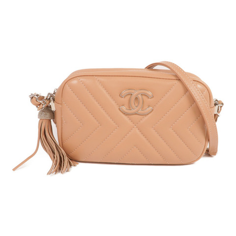 CHANEL 羊皮皮革Chain Shoulder銀扣鏈帶肩背袋