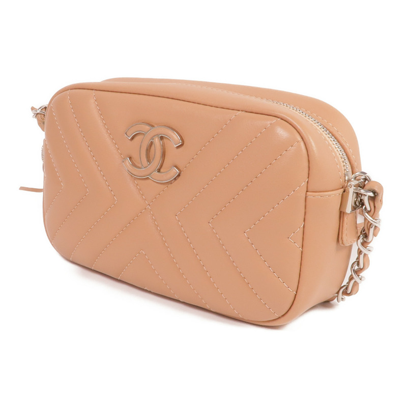 CHANEL 羊皮皮革Chain Shoulder銀扣鏈帶肩背袋-1