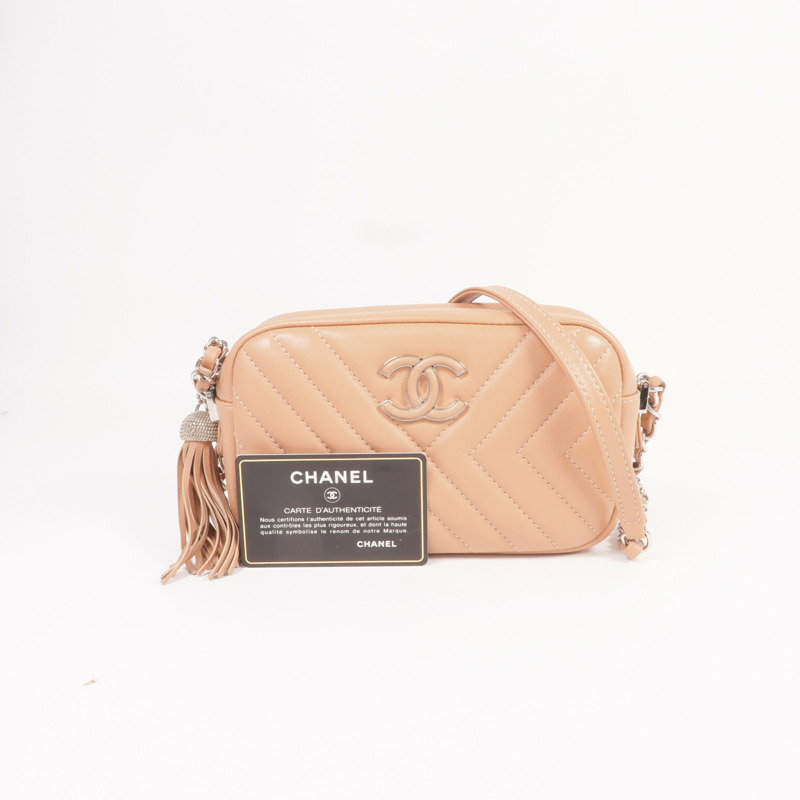 CHANEL 羊皮皮革Chain Shoulder銀扣鏈帶肩背袋-9