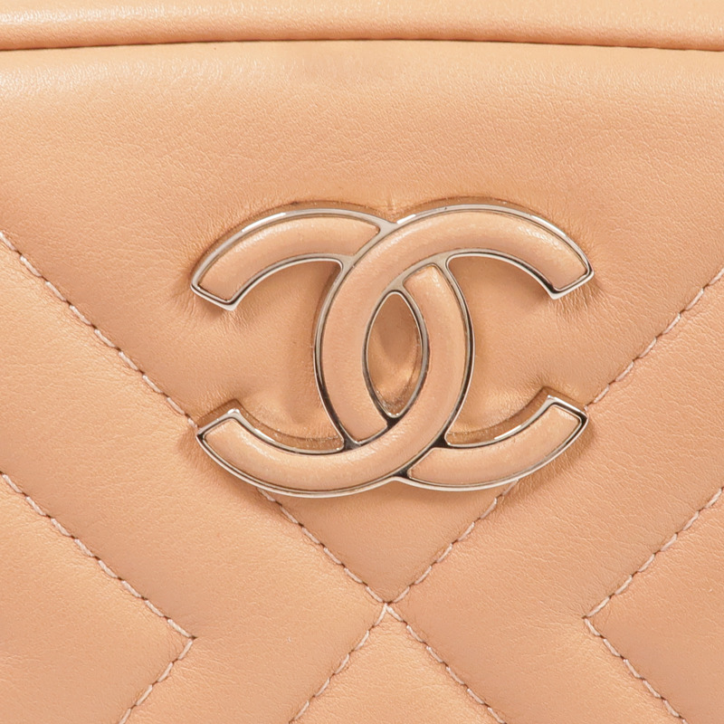 CHANEL 羊皮皮革Chain Shoulder銀扣鏈帶肩背袋-10