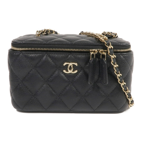 CHANEL 牛皮皮革Vanity Case金扣鏈帶肩背袋