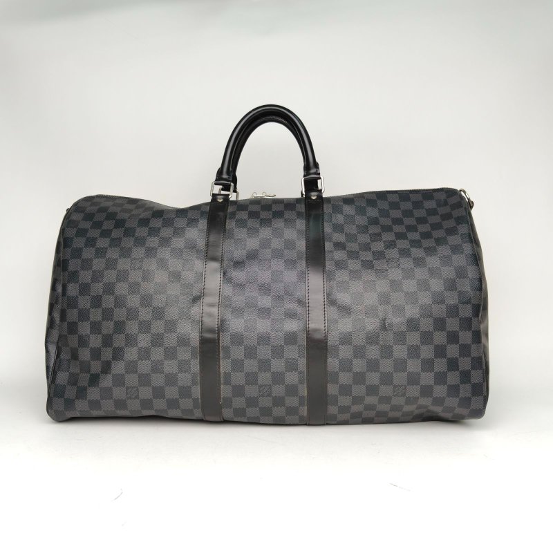 LOUIS VUITTON KEEPALL55無肩帶老花PVC2008黑棋格肩背包-0