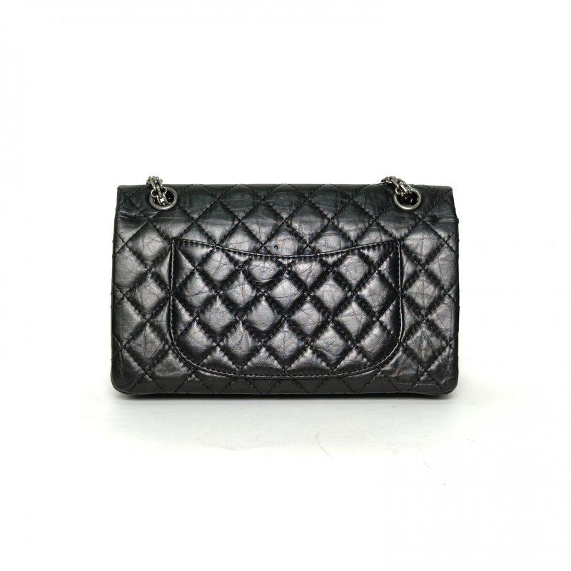 CHANEL 2.55口蓋包小號24黑色牛皮28開銀扣肩背包-2