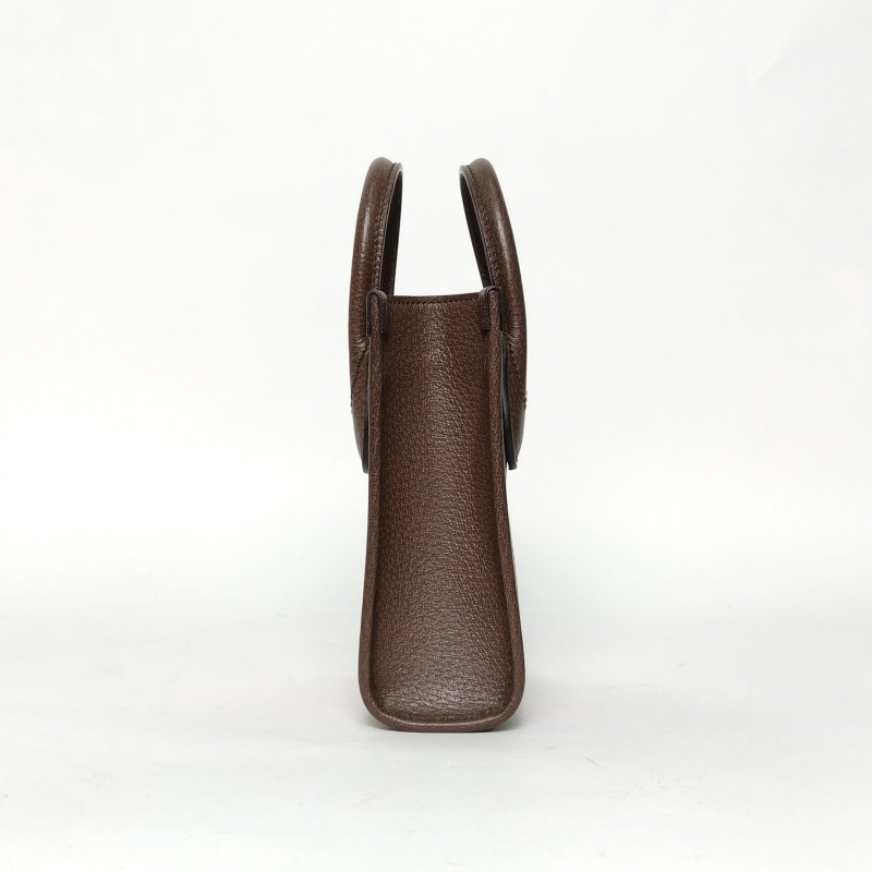 GUCCI GGRetro皮標帆布拼皮老花LOGO迷你托特包單肩斜挎包烏木色PVC金扣虎年限定款肩背包-1