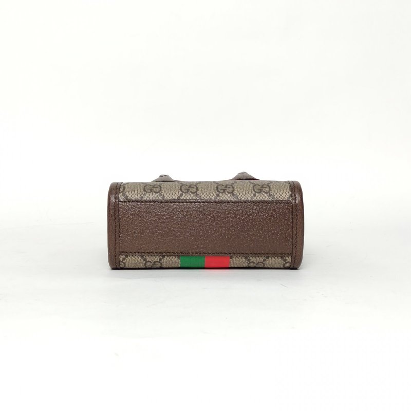 GUCCI GGRetro皮標帆布拼皮老花LOGO迷你托特包單肩斜挎包烏木色PVC金扣虎年限定款肩背包-4