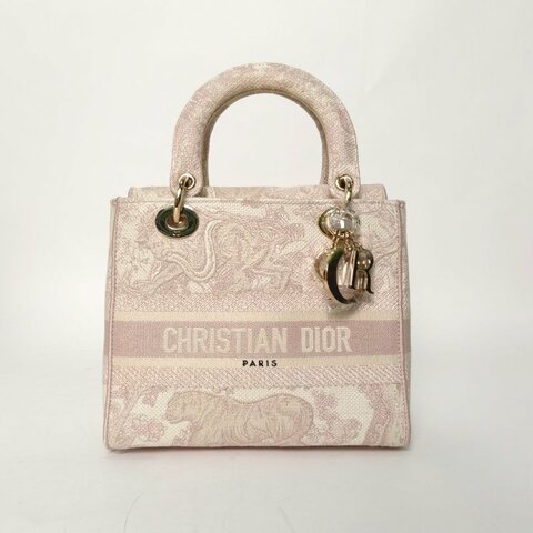 DIOR LadyD-Lite戴妃包中號24粉色帆布金扣2021肩背包
