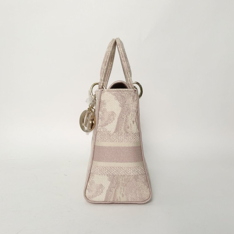 DIOR LadyD-Lite戴妃包中號24粉色帆布金扣2021肩背包-1