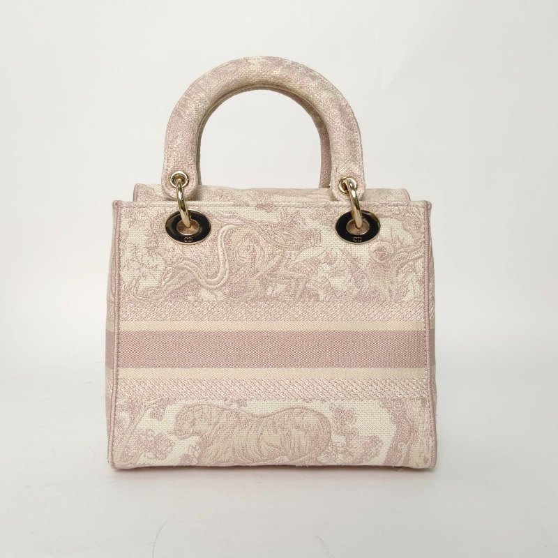 DIOR LadyD-Lite戴妃包中號24粉色帆布金扣2021肩背包-2