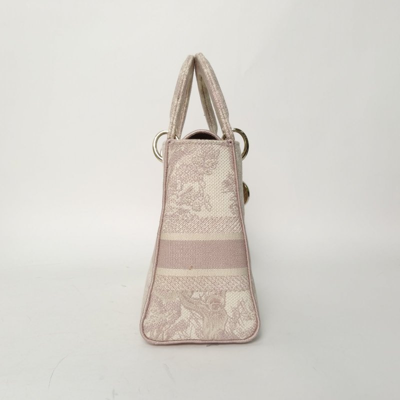 DIOR LadyD-Lite戴妃包中號24粉色帆布金扣2021肩背包-3