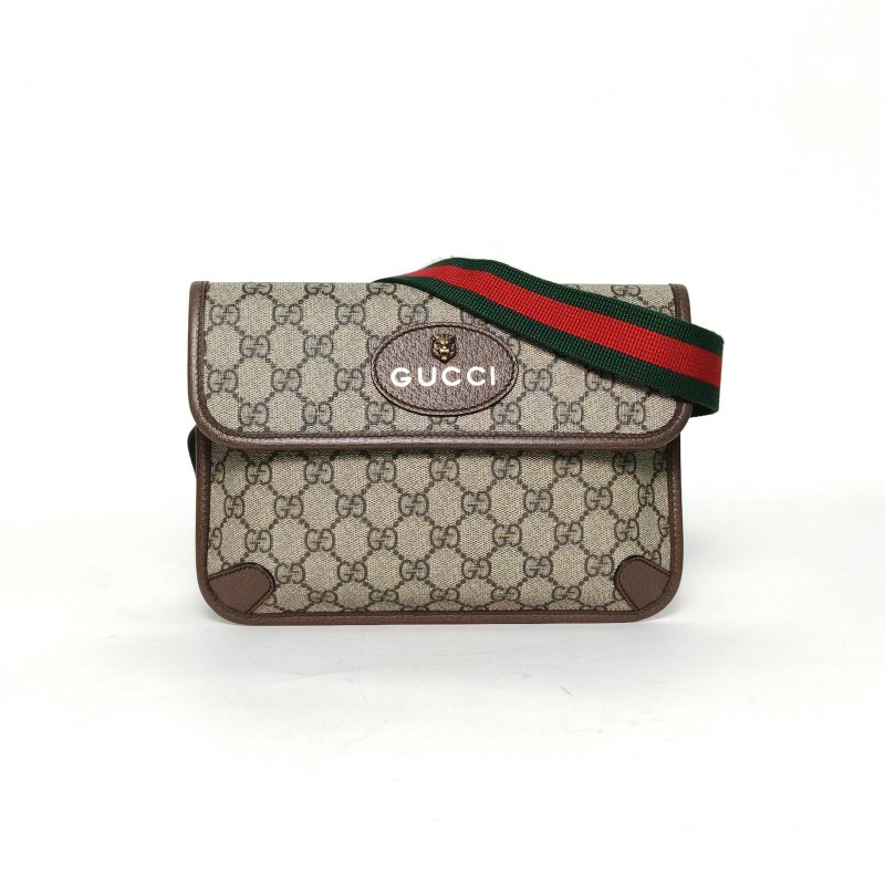 GUCCI NeoVintage虎頭腰包24烏木色PVC金扣肩背包-0