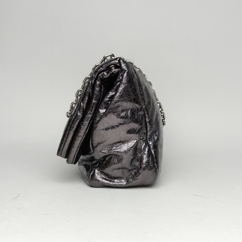 BALENCIAGA 黑色油蠟皮銀扣MonacoBBLOGO鏈條包肩背包-1