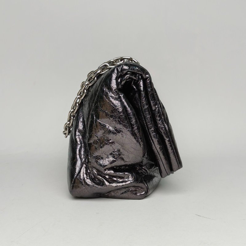 BALENCIAGA 黑色油蠟皮銀扣MonacoBBLOGO鏈條包肩背包-3