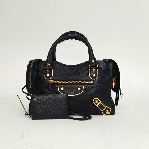 BALENCIAGA CityMini24機車包黑色山羊皮金扣肩背包