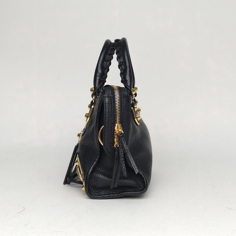 BALENCIAGA CityMini24機車包黑色山羊皮金扣肩背包-1