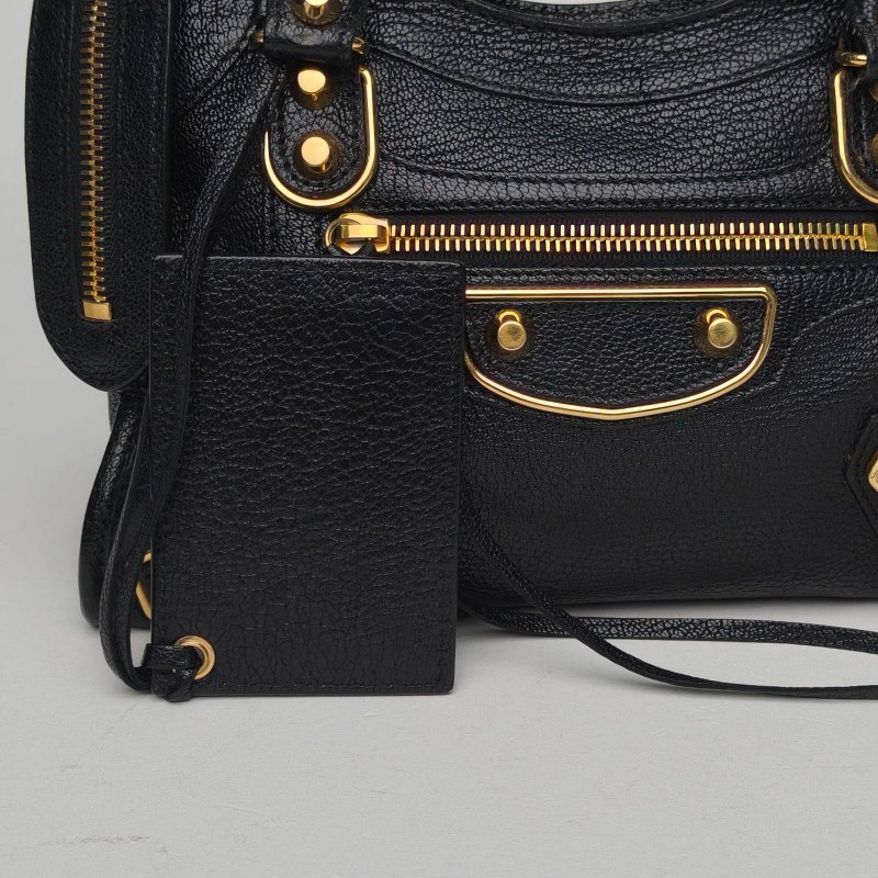 BALENCIAGA CityMini24機車包黑色山羊皮金扣肩背包-4