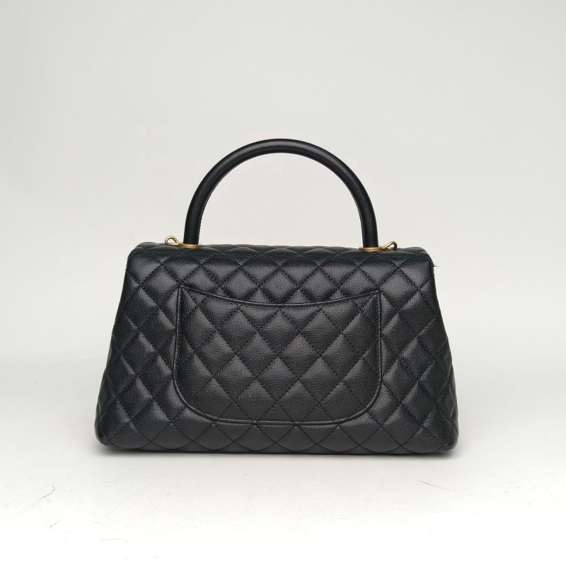 CHANEL CocoHandle中號29黑色荔枝牛皮27開金扣肩背包-2