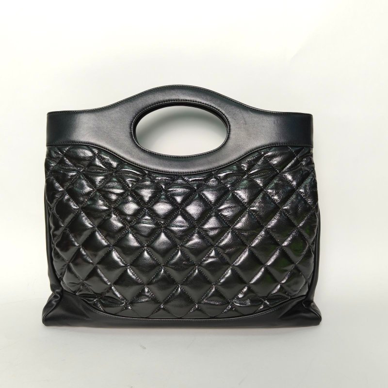 CHANEL 31Bag大號橫版39黑色油蠟皮28開銀扣肩背包-2