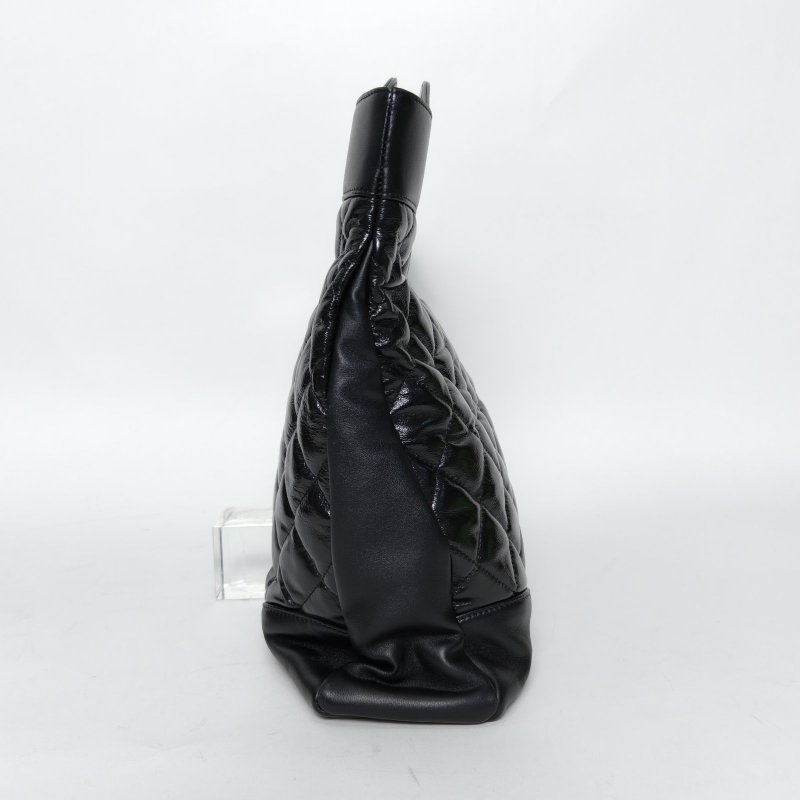 CHANEL 31Bag大號橫版39黑色油蠟皮28開銀扣肩背包-3