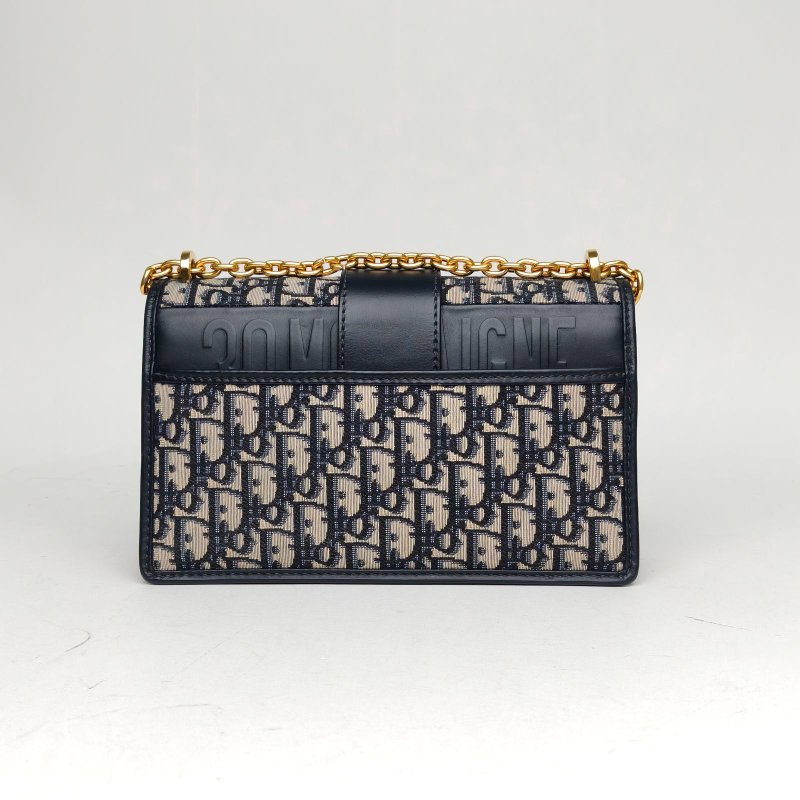 DIOR 30Montaigne蒙田鏈條肩帶中號25藍色帆布金扣2020Oblique印花肩背包-2