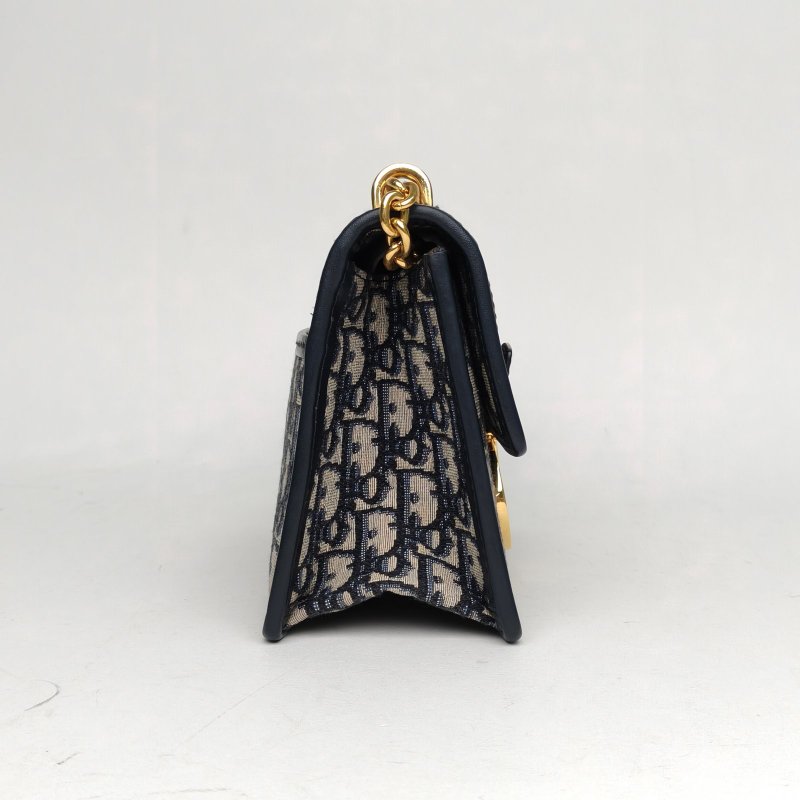 DIOR 30Montaigne蒙田鏈條肩帶中號25藍色帆布金扣2020Oblique印花肩背包-3