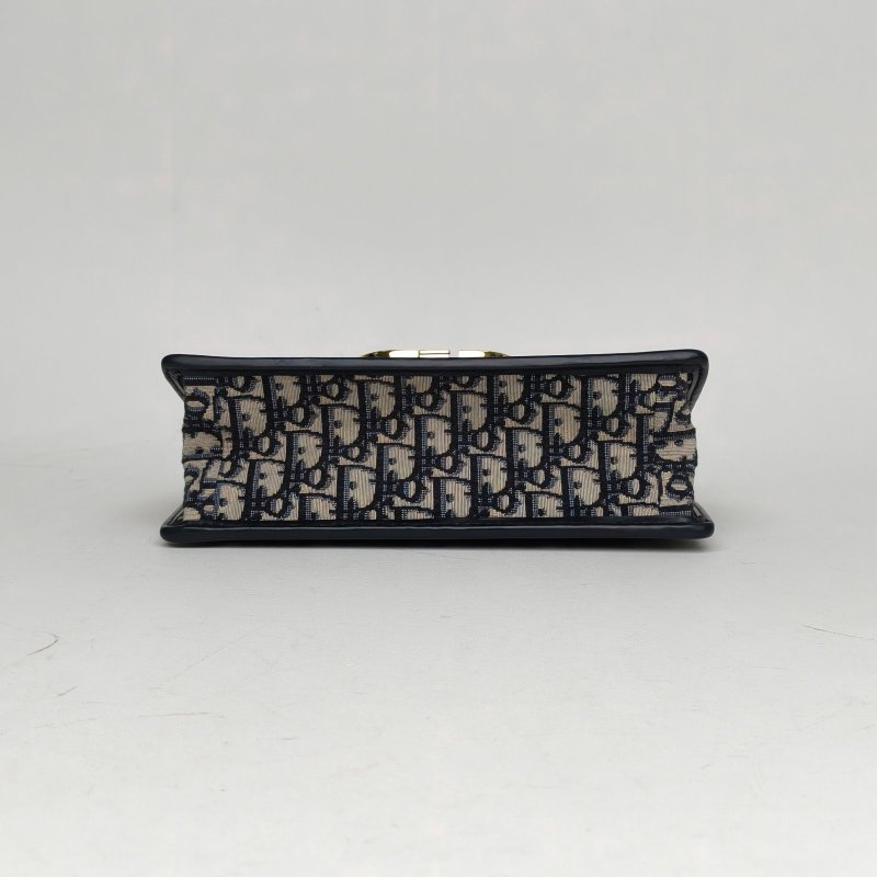 DIOR 30Montaigne蒙田鏈條肩帶中號25藍色帆布金扣2020Oblique印花肩背包-4