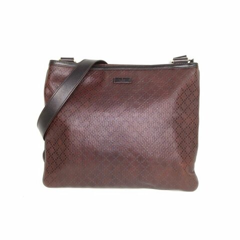 GUCCI 深巧克力色PVC金扣斜挎包肩背包