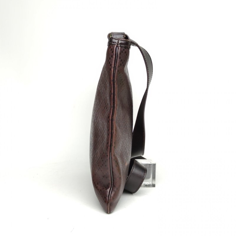 GUCCI 深巧克力色PVC金扣斜挎包肩背包-1