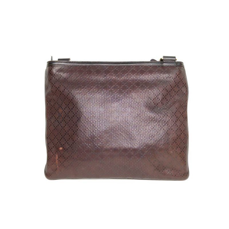 GUCCI 深巧克力色PVC金扣斜挎包肩背包-2
