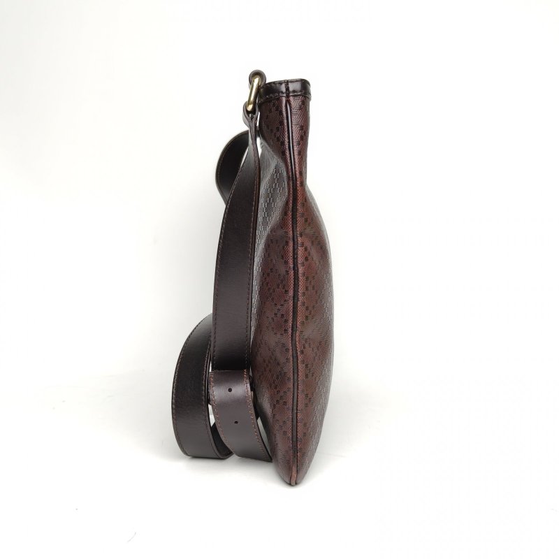 GUCCI 深巧克力色PVC金扣斜挎包肩背包-3