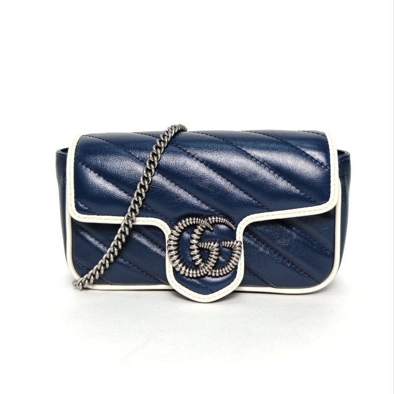 GUCCI GGMarmont肩背包超Mini16.5羊角扣藍色牛皮銀扣肩背包-0