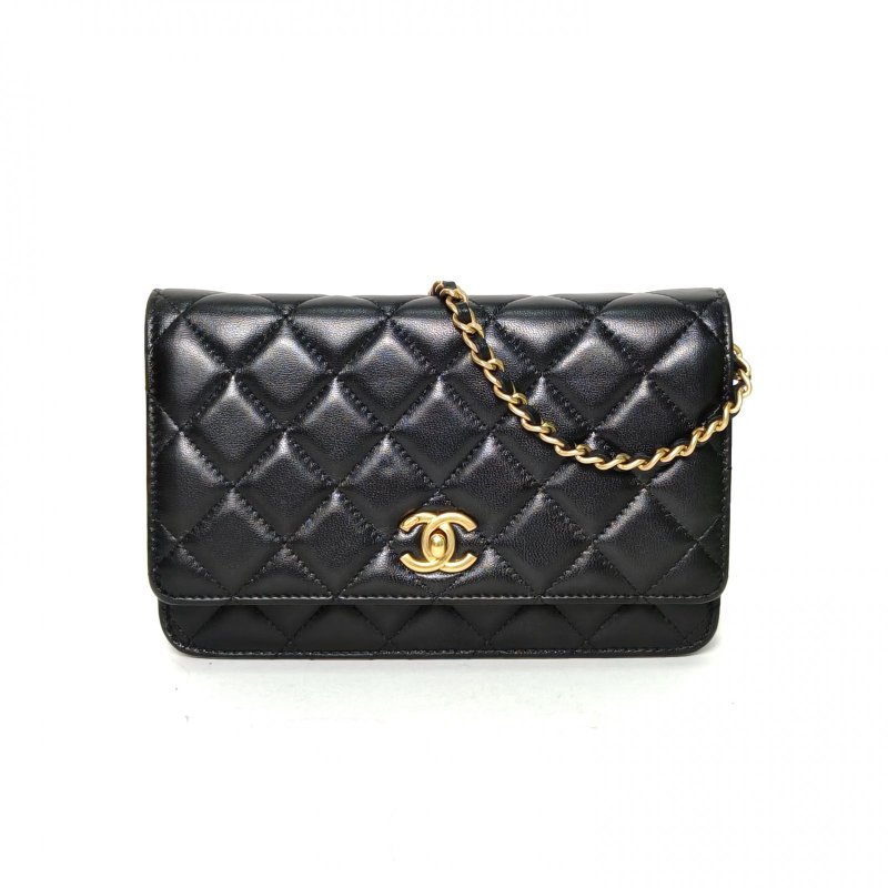 CHANEL CFWOC19黑色羊皮29開金扣金球調節扣肩帶肩背包-0