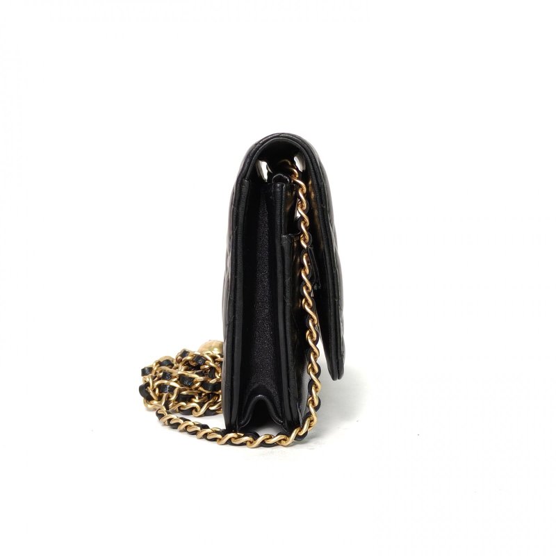 CHANEL CFWOC19黑色羊皮29開金扣金球調節扣肩帶肩背包-1