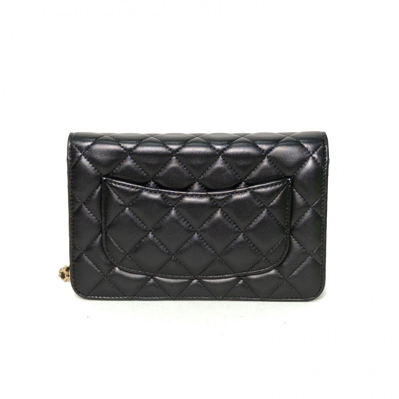 CHANEL CFWOC19黑色羊皮29開金扣金球調節扣肩帶肩背包-2