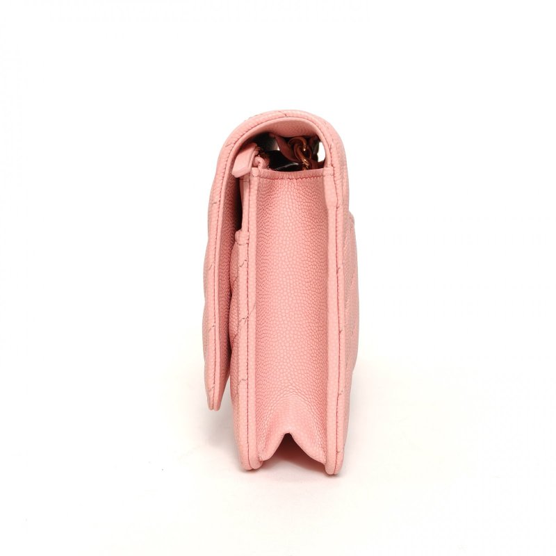 CHANEL CFWOC19粉色牛皮27開金扣V紋肩背包-3