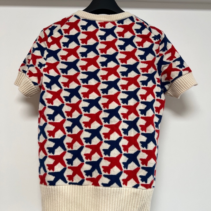 香奈兒Chanel 白色滿印飛機圖案短袖針織衫 38碼-1