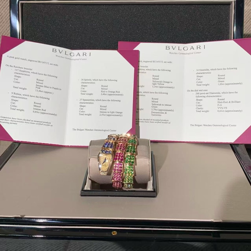 Bvlgari寶格麗 Serpenti靈蛇系列 103315, 高級珠寶手鐲腕表 玫瑰金鑲嵌滿鑽漸變粉寶 稀缺斷貨款~2021年購入-5
