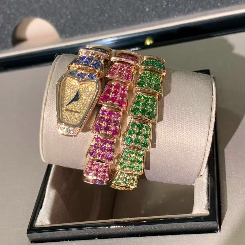 Bvlgari寶格麗 Serpenti靈蛇系列 103315, 高級珠寶手鐲腕表 玫瑰金鑲嵌滿鑽漸變粉寶 稀缺斷貨款~2021年購入-7