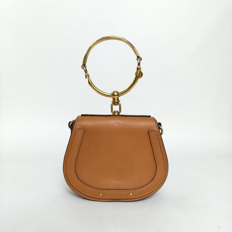 CHLOE NILE手鐲包小號棕色牛皮金扣肩背包-0