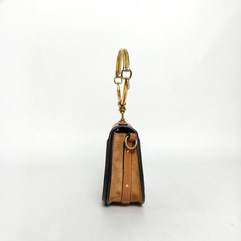 CHLOE NILE手鐲包小號棕色牛皮金扣肩背包-1